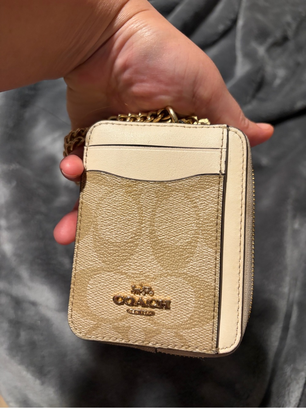 Coach Beige and Chalk Signature Mini Card Crossbody